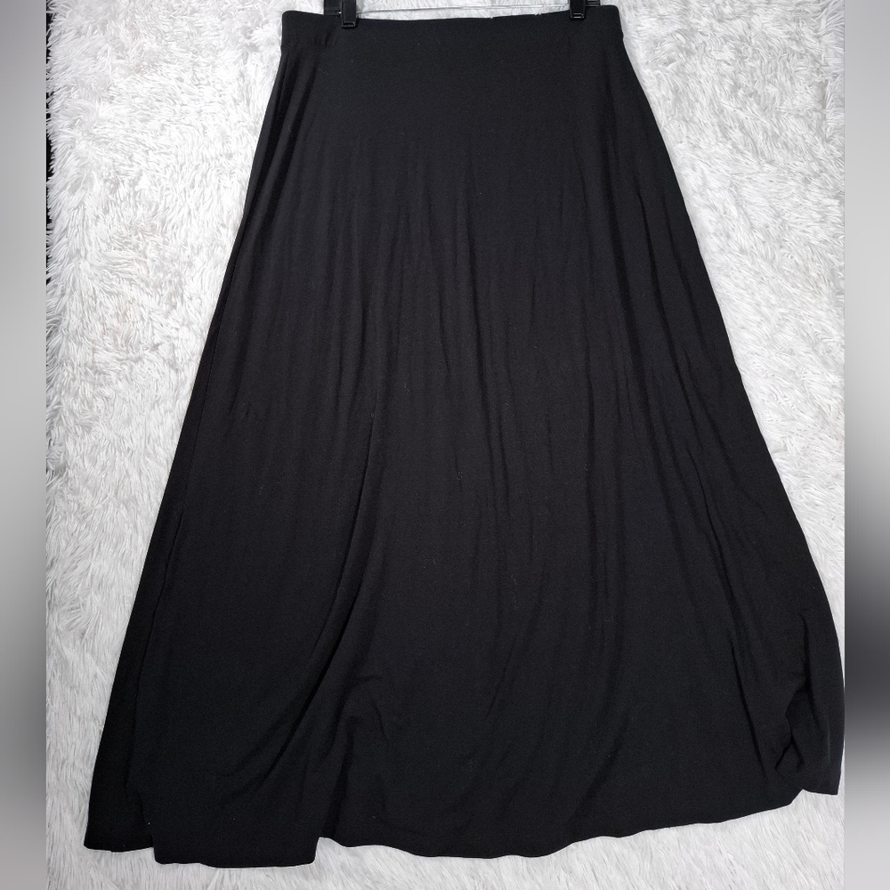 NWT NY&CO New York & Company Black Maxi Skirt Front Slit Stretch Soft Size Large - Picture 3 of 15